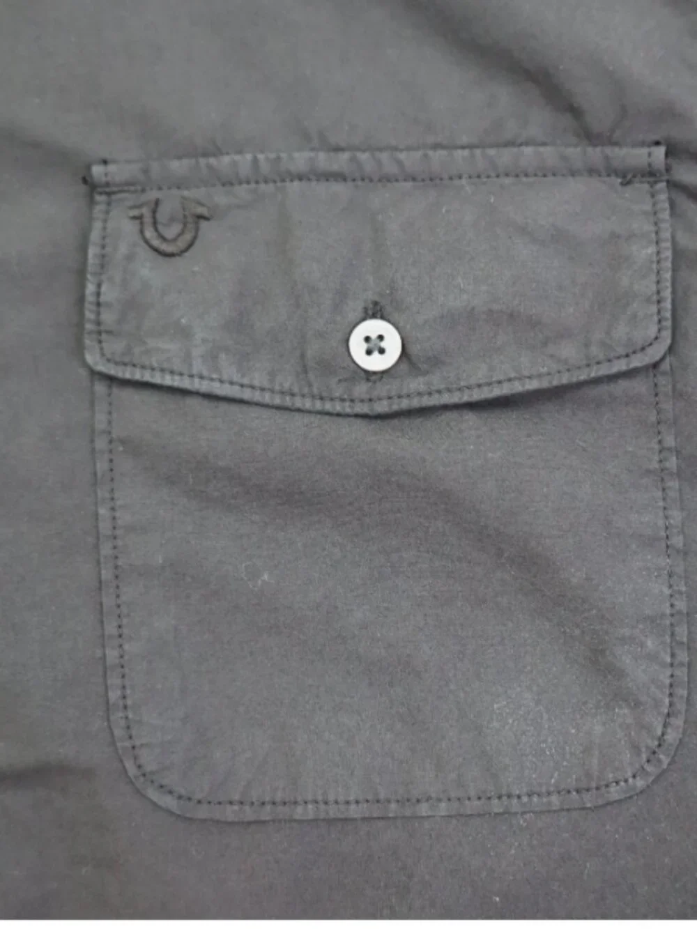 True Religion Solid Single Pocket Slim Long Sleeve Men's Shirt 3XL Cotton Black